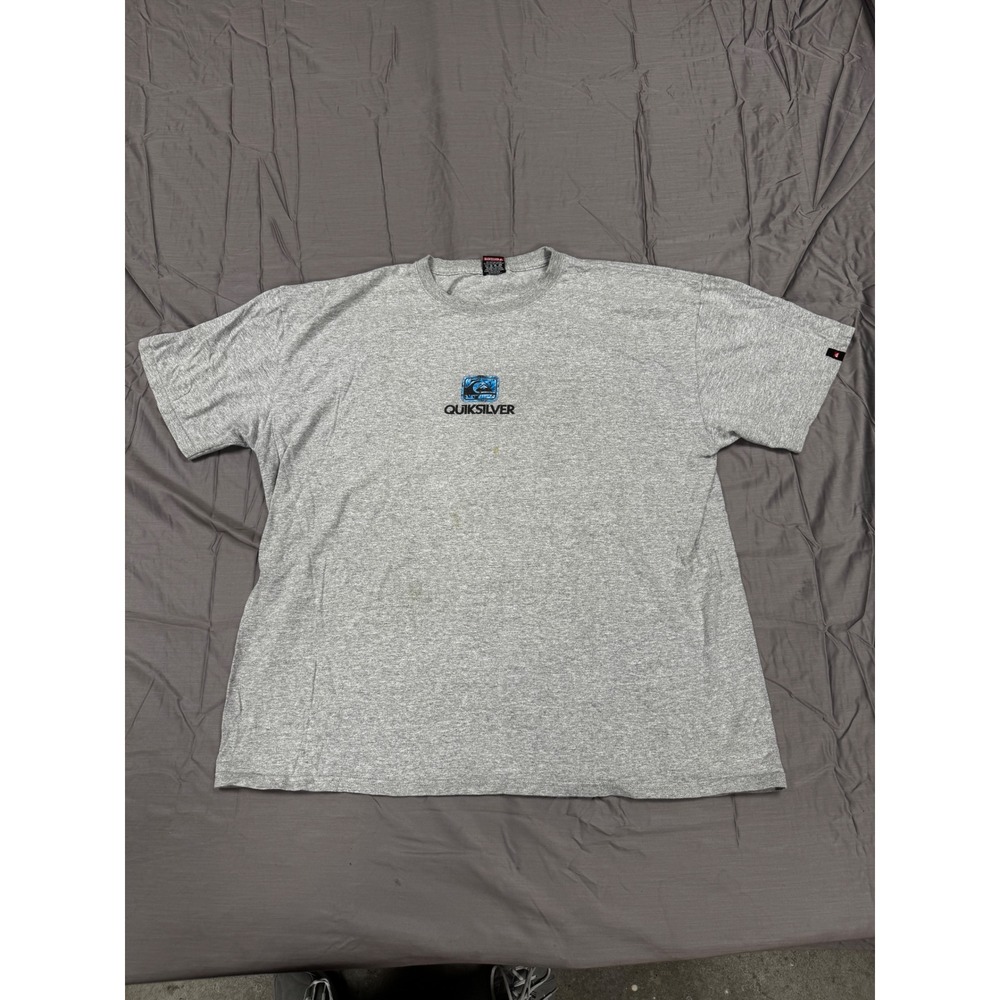 Vintage Quiksilver Graphic T-Shirt XXL Gray Blue Logo Surf Skate Mens Tee